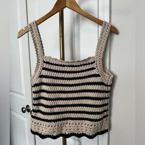 Madewell Striped Crochet Square-Neck Tank in Beige and Black NWT